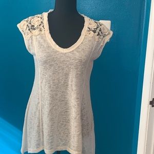 Cream top with lace shoulders